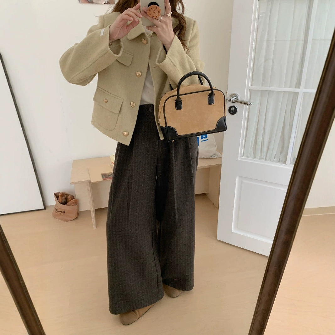 2025 Xiaoxiangfeng solid color lapel single-breasted short double-sided wool coat woolen jacket high-end women's metal buttons