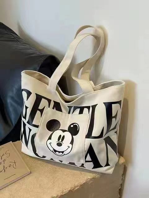 FLOWERSVERSE  Large Capacity Letters Canvas Bag Women's  New Mickey Fashion Shoulder Tote Bag Portable Shopping Bag for Going out