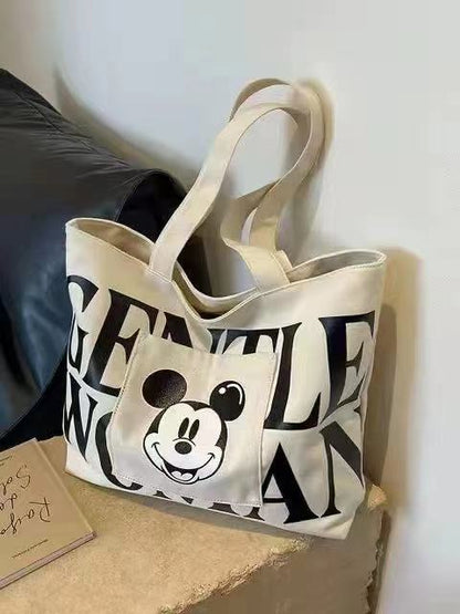 FLOWERSVERSE  Large Capacity Letters Canvas Bag Women's  New Mickey Fashion Shoulder Tote Bag Portable Shopping Bag for Going out
