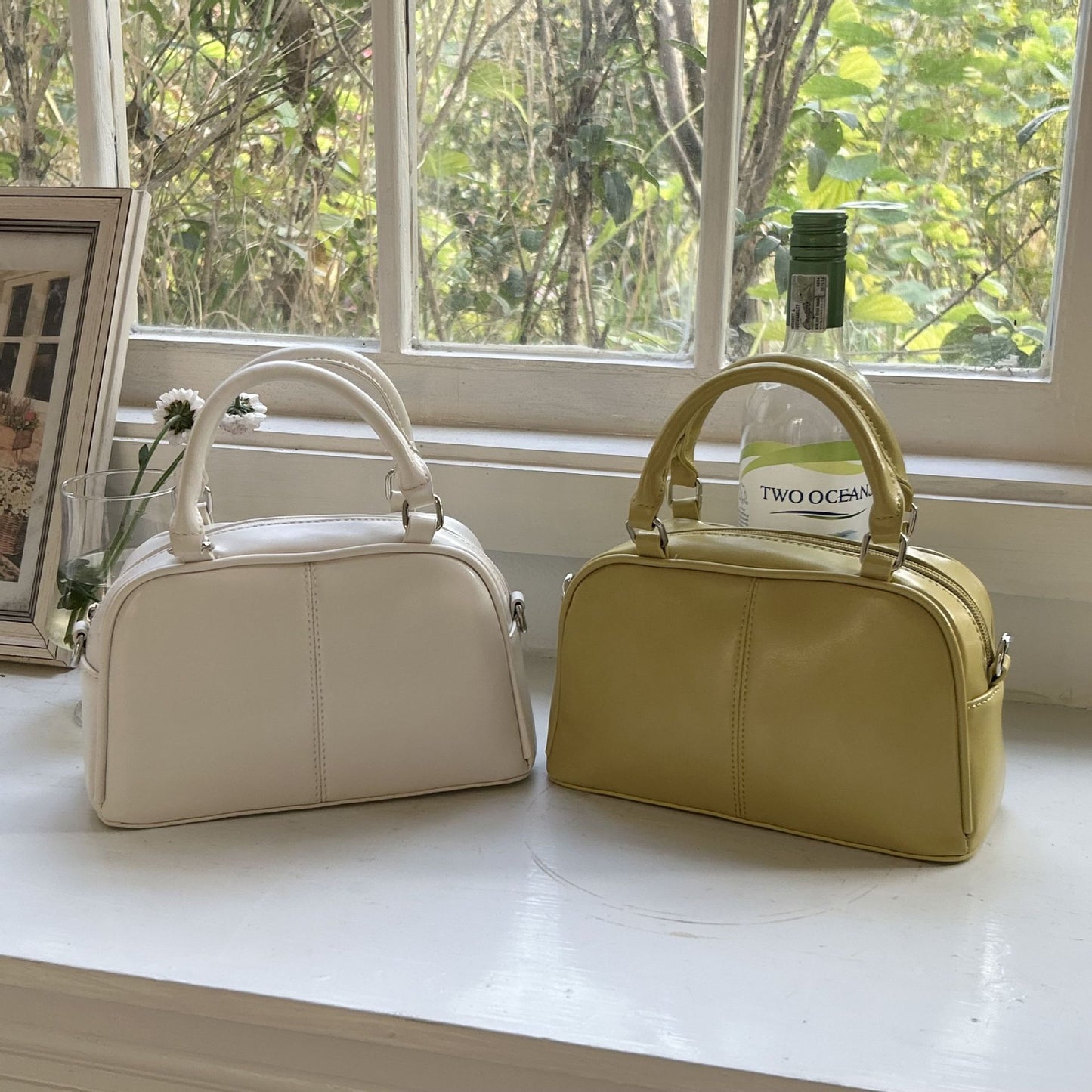 FLOWERSVERSE  Summer Popular Work Commuter Bag Texture Large Capacity Women's Handbag Retro Boston Bowling Bag