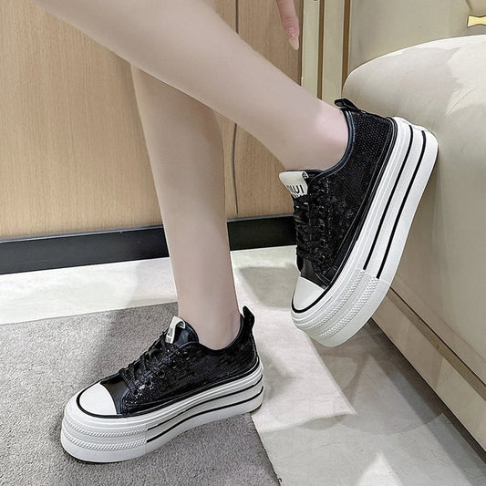 flowersverseSequined Canvas Shoes for Women  Women's New Shoes for Spring Platform Heightened Easy Wear Shoes Super Hot All-Match Casual Sneakers