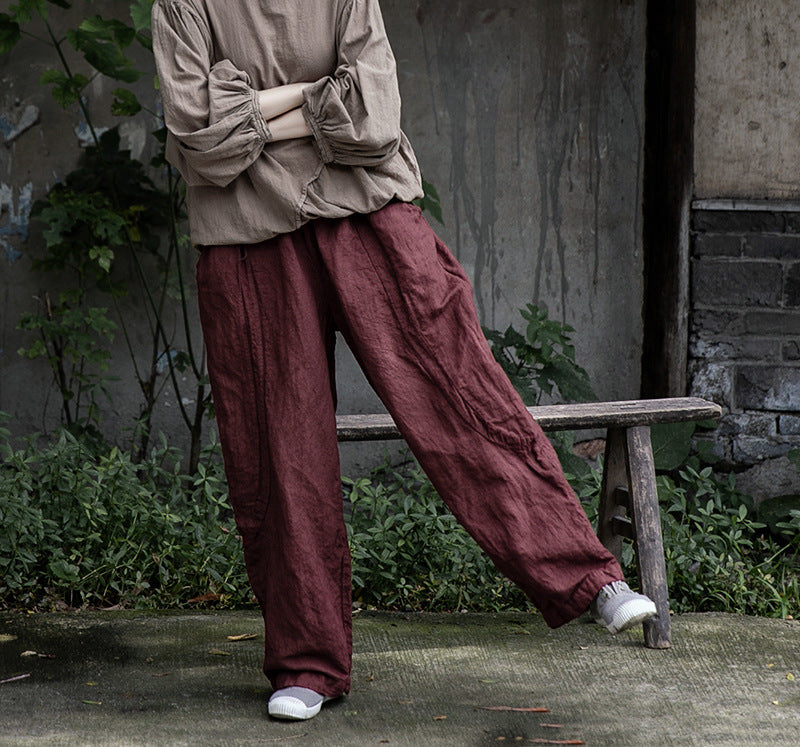 a new product in early autumn, high-texture wide-leg pants, women's washed and old cotton and linen literary casual pants