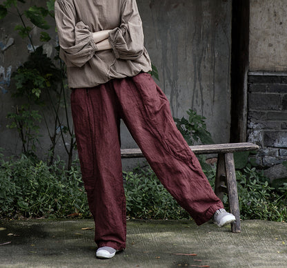 a new product in early autumn, high-texture wide-leg pants, women's washed and old cotton and linen literary casual pants