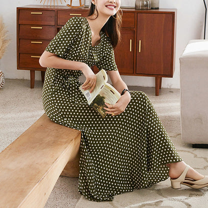 2025 Big pendulum silk skirt temperament fashion women's clothing  summer new mulberry silk medium and long  polka dot dress