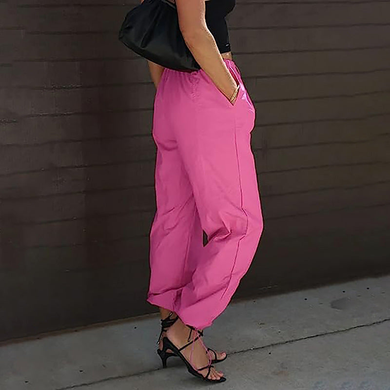 FLOWERSVERSE  New Women's Trousers Casual Solid Color Pocket Elastic Waist Jogging Hip Hop Dance Pants Female