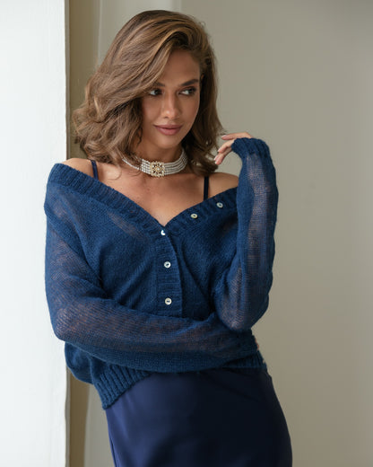 spring new niche  knitted sweater outer wear  New women's clothing fashion perspective long-sleeved top women