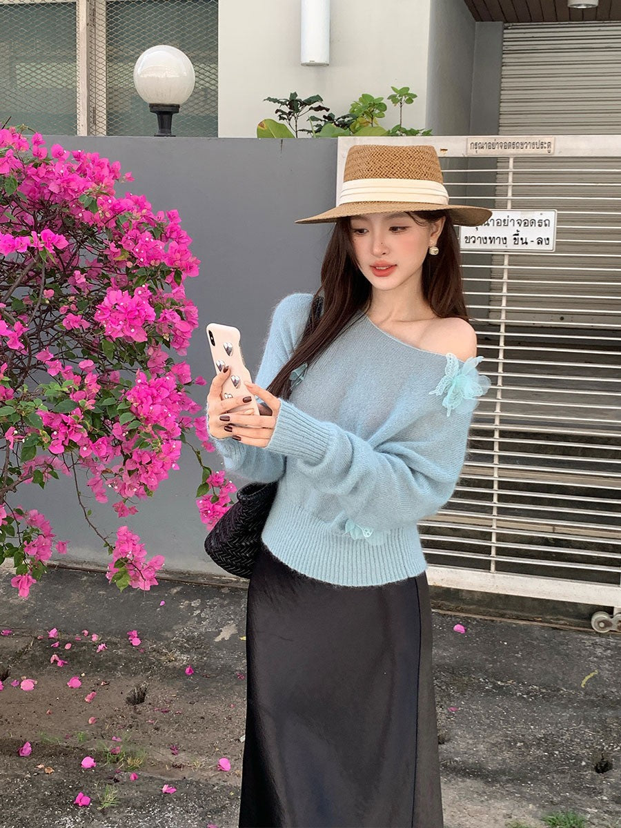 2025 Spring Loose Long Sleeve Crew Neck Mohair Long Sleeve Wool Knitted Sweater Top Sweater 25136