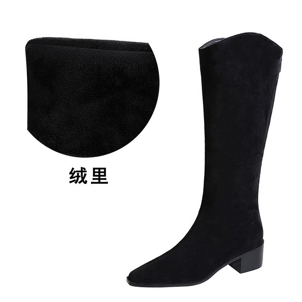 FLOWERSVERSE 2025 578-7  style banquet tall boots suede medium heel thick heel fashion simple versatile tall women's boots knight boots