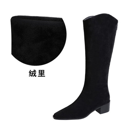 FLOWERSVERSE 2025 578-7  style banquet tall boots suede medium heel thick heel fashion simple versatile tall women's boots knight boots