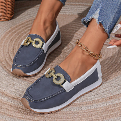 flowersverseCross-Border Foreign Trade plus Size Women's Shoes  Summer New Metal Buckle Flat Casual Cloth Surface Pumps Size 43 Independent Station