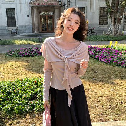 2025 Thirteen Lines  Spring New Korean Version Temperament Versatile Shawl Knitted Sweater Women's Long Sleeve Top 89310