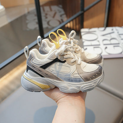 flowersverse Spring New Children's Soft Bottom Dad Shoes Super Hot Boys Running Shoes Girls Stylish and Lightweight Fashionable Sports Shoes