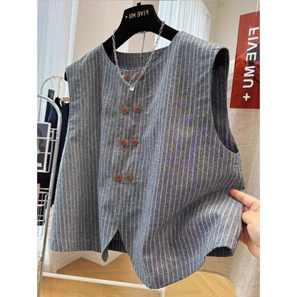 Temperament striped sleeveless short outer wear suit vest vest women  summer thin coat top women's trend