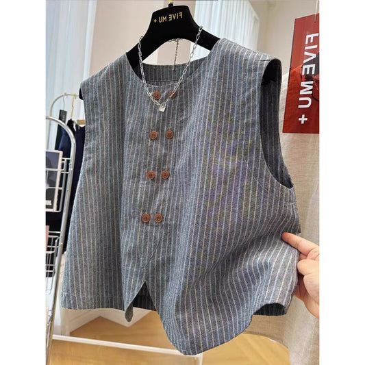 Temperament striped sleeveless short outer wear suit vest vest women  summer thin coat top women's trend