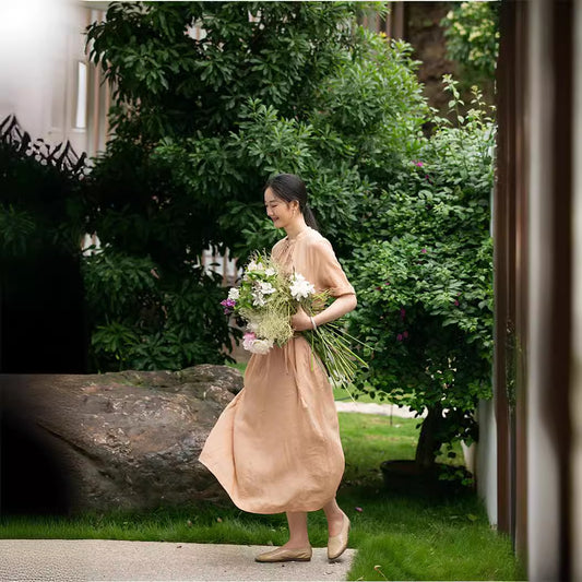 popular spring and summer dress, literary loose embroidery elegant medium and long dress, ramie dress, reply 211239