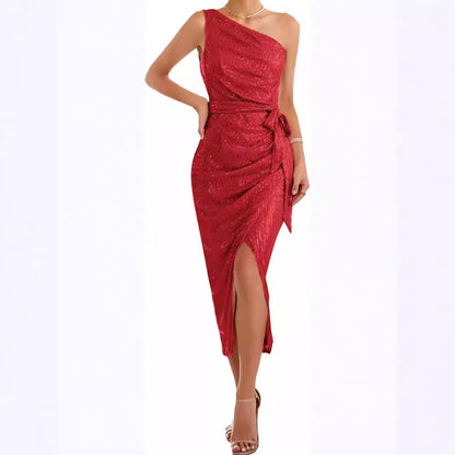 FLOWERSVERSE 20252025 4 Women's Sleeveless Shoulder Sequin Dress Sparkle Wrap Dress Cocktail Party with Split Wedding