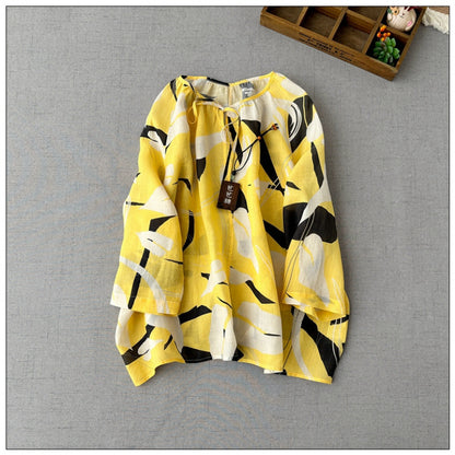 Literary and retro printed shirt skirt set  spring comfortable pendulum double-layer A-word long skirt two-piece set