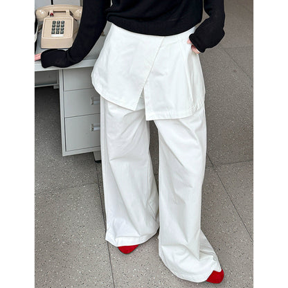 2025  spring new white two-piece fart curtain + casual pants, Korean generation high-end wide-leg trousers 2511