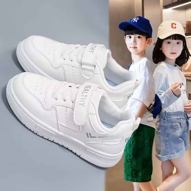 flowersverse No Refund Only for School Designated White Shoes Children's Mesh Boys Girls' Sneakers Medium and Large Children's Leather All-Match Casual