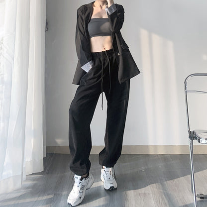 flowersverse [Original Quality Beige Colored Wool] Spring and Autumn Loose Wide Leg Track Pants Summer HOTan and NEWn Ins Casual Pants Ankle-Tied Sweatpants Female Fashion