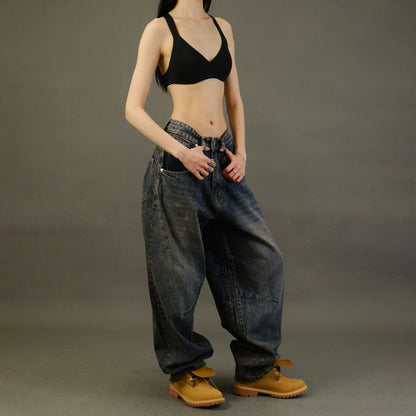 style low waist pendant wide-leg jeans  new super large size loose and thin floor-mopping wide-leg trousers