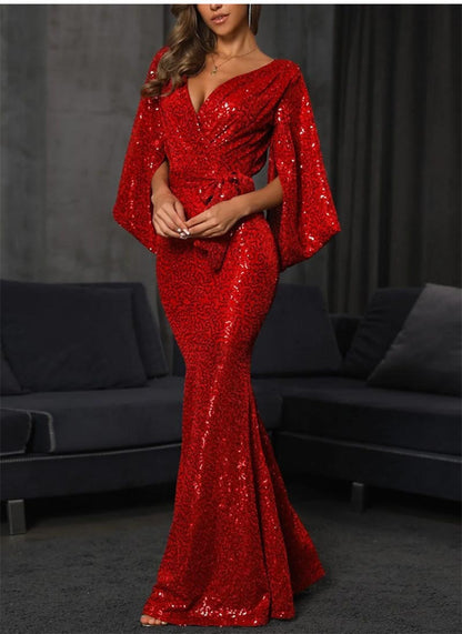 FLOWERSVERSE 2025 spring and summer 2025 Popular trade new sexy dress split color sequins long floor mopping evening dress dress