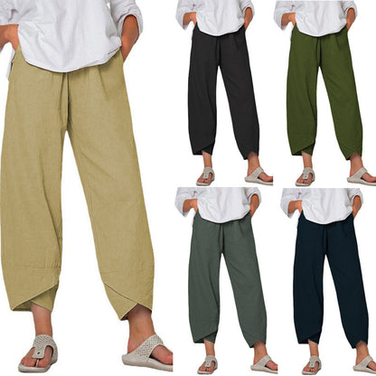 FLOWERSVERSE  Spring and Summer New Women's Cotton Linen Wide Leg Pants  Solid Color plus Size High Waist Loose Casual Cropped Pants Women