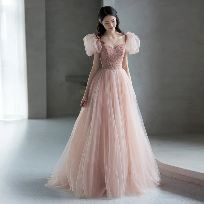 Princess on the run toasts bride 2025 new temperament pink engagement spring host dress dress female wedding