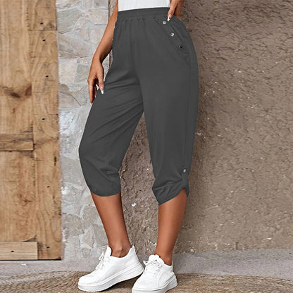 FLOWERSVERSE  European American Summer New Temu  Wish Hot Sale Fashion Casual Cropped Trousers with an Elasticated Waist Women