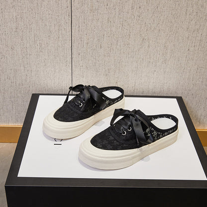 2025 Baotou half slippers women's shoes summer wear  new small white single shoes Internet celebrity flat sandals summer lazy shoes