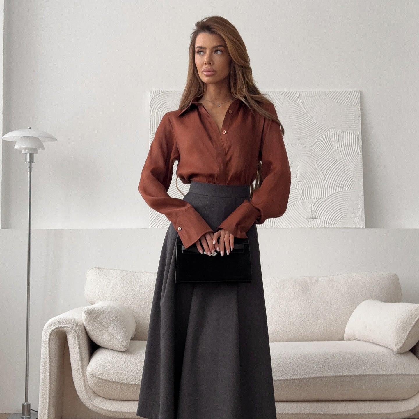 New new satin shirt niche design British women's long-sleeved women's shirt trend