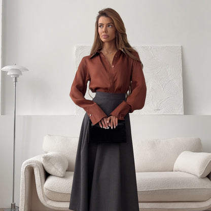 New new satin shirt niche design British women's long-sleeved women's shirt trend