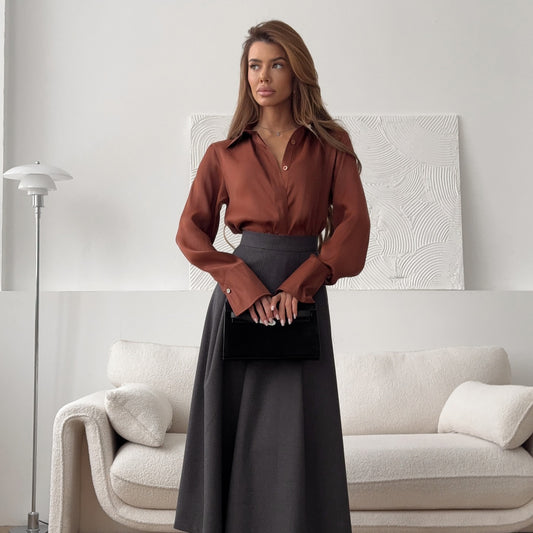 New new satin shirt niche design British women's long-sleeved women's shirt trend