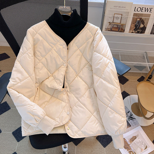 Anti-season 2025 autumn and winter new Korean version loose rhombus cotton-padded clothes women's bread clothes short padded jacket foreign trade live broadcast