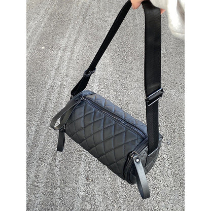 FLOWERSVERSE 2025 Rhombus cylinder bag women's messenger women's bag  spring new trend Popular style versatile Popular style wide shoulder strap bucket bag