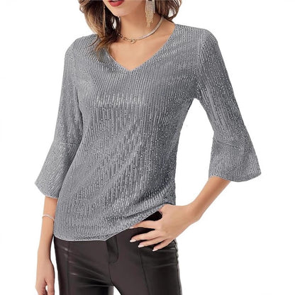 FLOWERSVERSE popular跨境货源外贸欧美女装 亚马逊新款纯色亮片宽松衬衫连衣裙