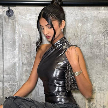 New women's clothing popular autumn sexy imitation PU slim-fitting sleeveless versatile onesie women's jumpsuit wholesale