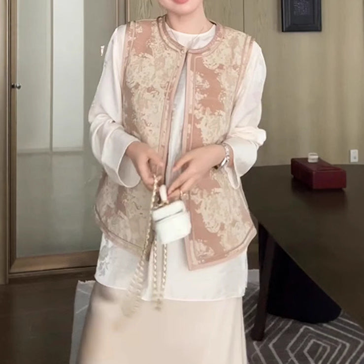 2025 New Chinese women's clothing Chinese style vest high-end suit skirt cheongsam autumn and winter wear a complete set of  new models