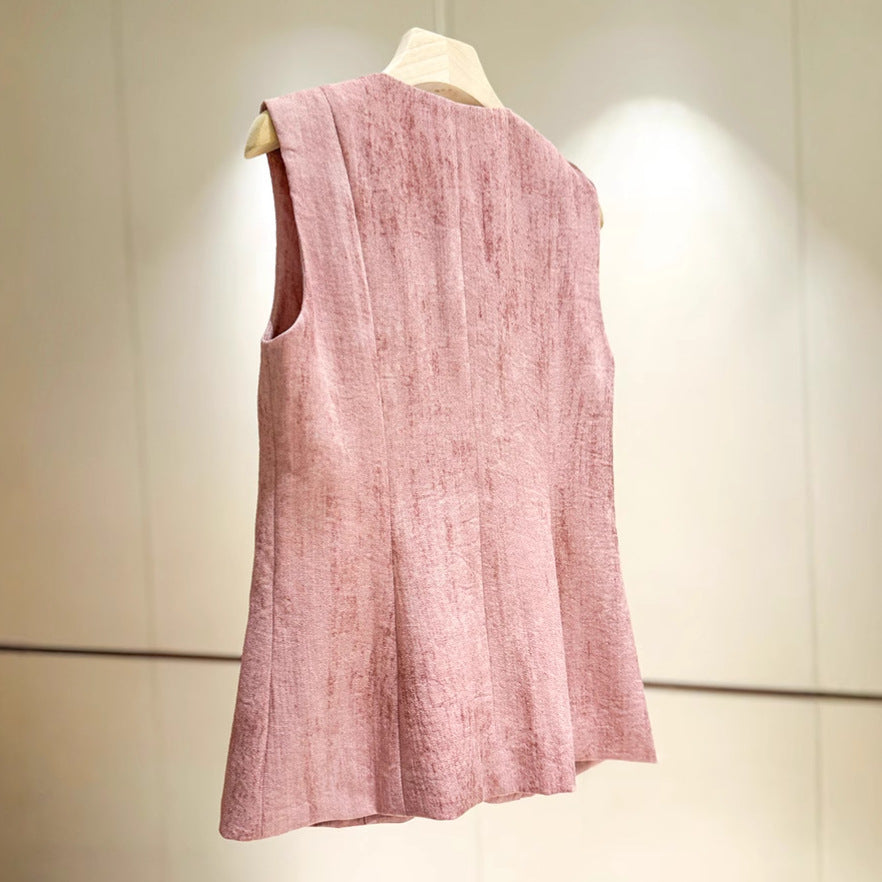 2025 Pink linen fashion Popularan goods  spring and summer suit vest vest wide leg pants temperament commuter two-piece trousers