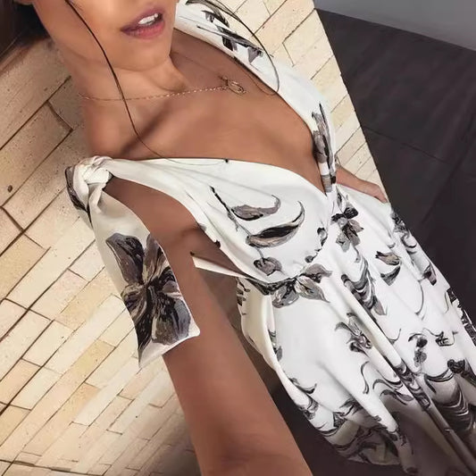 FLOWERSVERSE Cross-border new , Popular, 2025, Popular trade Bohemian air leak back strap suspender printed dress