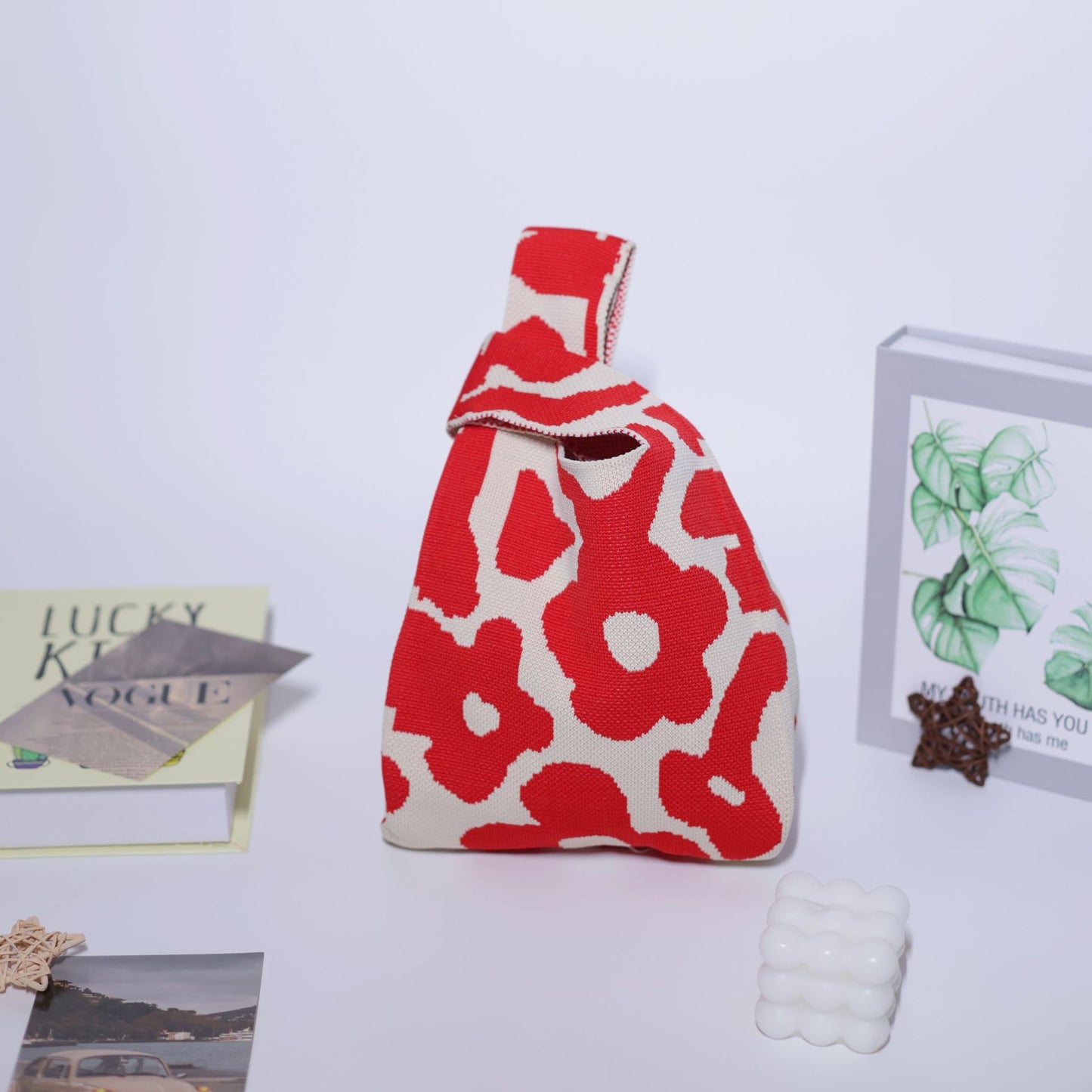 FLOWERSVERSE  INS Internet Hot New Handbag Women's Knitted Bag Japanese and Korean Style All-Match Hand Carrying Casual Tote Bag Factory Wholesale