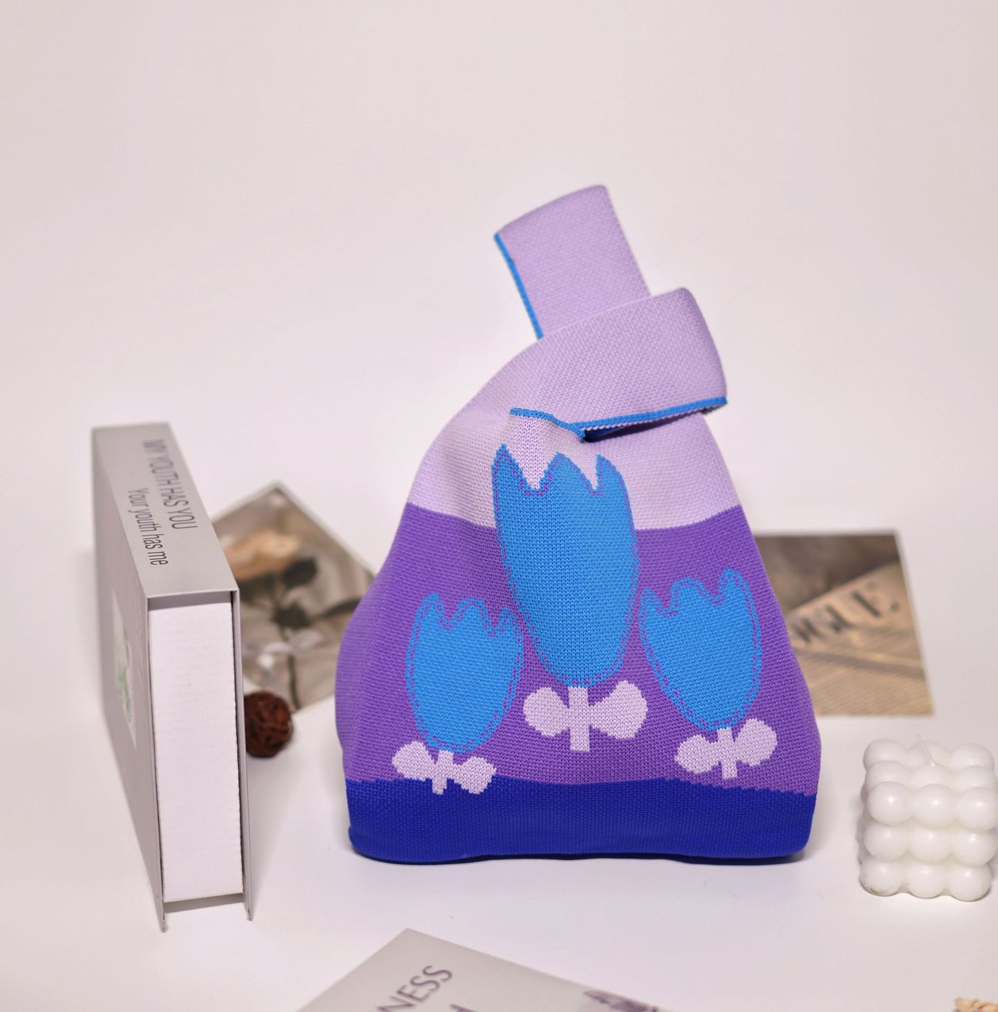 FLOWERSVERSE  INS Internet Hot New Handbag Women's Knitted Bag Japanese and Korean Style All-Match Hand Carrying Casual Tote Bag Factory Wholesale