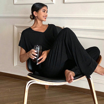 FLOWERSVERSE 2025 New 2025 high-end solid-color loungewear set, summer fashion casual style thin two-piece set for women