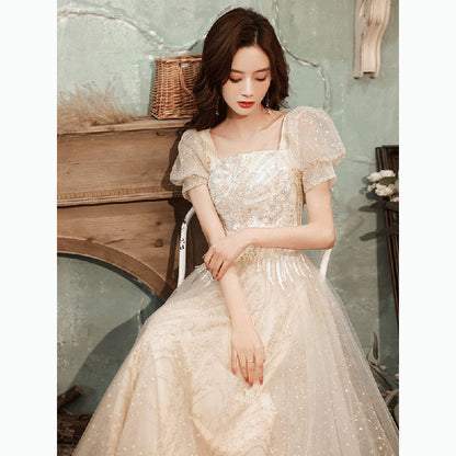 dress women's 2025 spring and summer new fairy temperament girlfriends dress short-sleeved host banquet evening dress