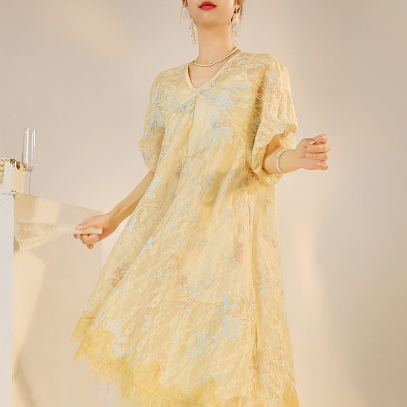 New Chinese style  summer new national style embroidery embroidery lace light luxury suspender dress two-piece set N4001