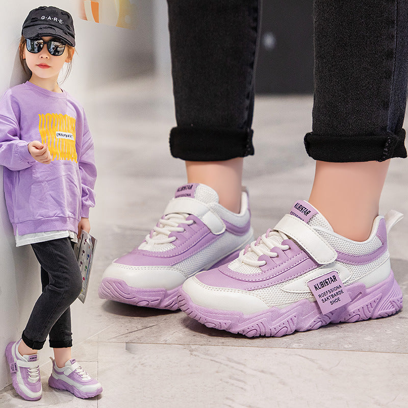 flowersverse Girls' Shoes Dad Shoes Autumn  New Western Style Fashion Little Kids' Sneakers Children's Autumn Mesh Breathable