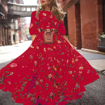 FLOWERSVERSE Cross-border new 2025 women's clothing print , bohemian vacation style print big pendulum dress