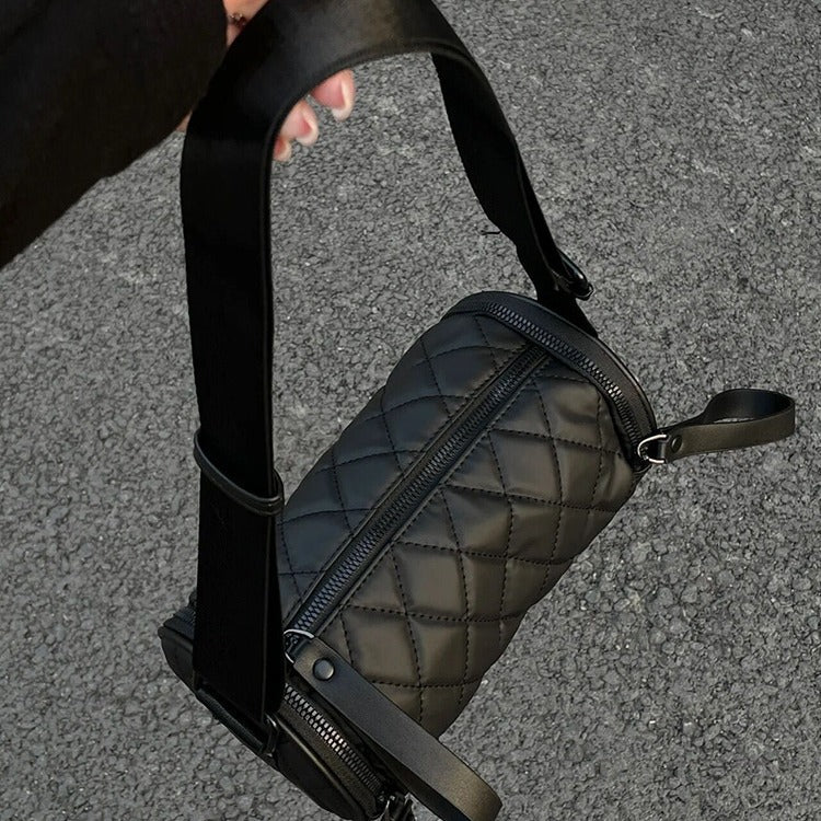 FLOWERSVERSE 2025 Rhombus cylinder bag women's messenger women's bag  spring new trend Popular style versatile Popular style wide shoulder strap bucket bag