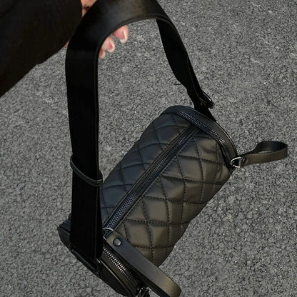 FLOWERSVERSE 2025 Rhombus cylinder bag women's messenger women's bag  spring new trend Popular style versatile Popular style wide shoulder strap bucket bag