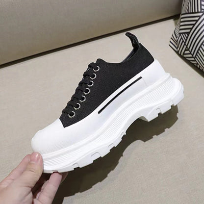 flowersverseMcQueen Platform Canvas Shoes  Summer New Breathable Clunky Sneakers Height Increasing Insole Top Couple Casual White Shoes for Women